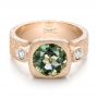 18k Rose Gold 18k Rose Gold Custom Green Sapphire And Textured Engagement Ring - Flat View -  101104 - Thumbnail