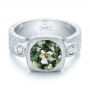 18k White Gold 18k White Gold Custom Green Sapphire And Textured Engagement Ring - Flat View -  101104 - Thumbnail