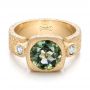 14k Yellow Gold Custom Green Sapphire And Textured Engagement Ring - Flat View -  101104 - Thumbnail