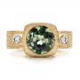 14k Yellow Gold Custom Green Sapphire And Textured Engagement Ring - Top View -  101104 - Thumbnail