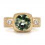14k Yellow Gold Custom Green Sapphire And Textured Engagement Ring - Top View -  101104 - Thumbnail