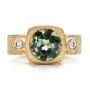 18k Yellow Gold 18k Yellow Gold Custom Green Sapphire And Textured Engagement Ring - Top View -  101104 - Thumbnail