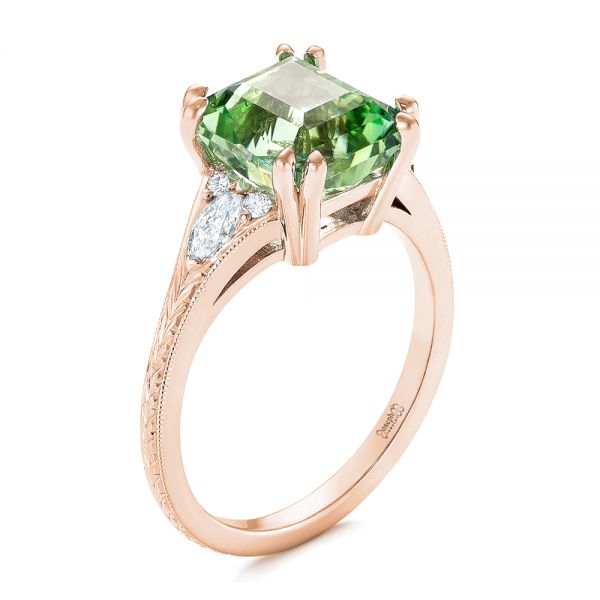 14k Rose Gold 14k Rose Gold Custom Green Tourmaline And Diamond Engagement Ring - Three-Quarter View -  103593