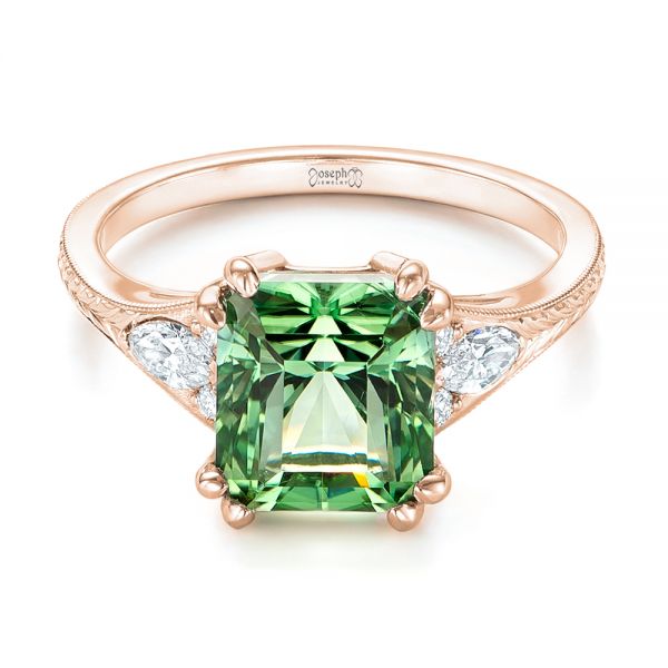 14k Rose Gold 14k Rose Gold Custom Green Tourmaline And Diamond Engagement Ring - Flat View -  103593
