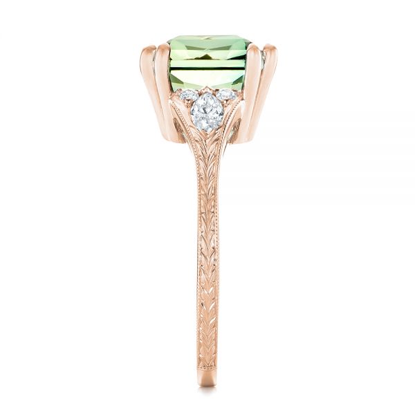 14k Rose Gold 14k Rose Gold Custom Green Tourmaline And Diamond Engagement Ring - Side View - 103593