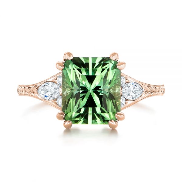 14k Rose Gold 14k Rose Gold Custom Green Tourmaline And Diamond Engagement Ring - Top View -  103593
