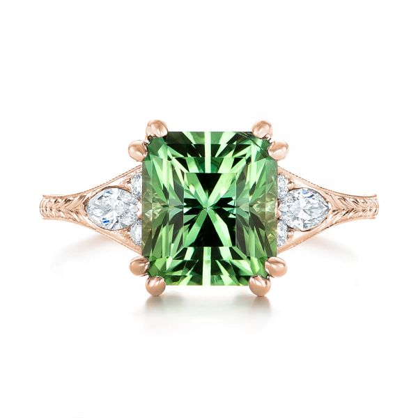 14k Rose Gold 14k Rose Gold Custom Green Tourmaline And Diamond Engagement Ring - Top View - 103593