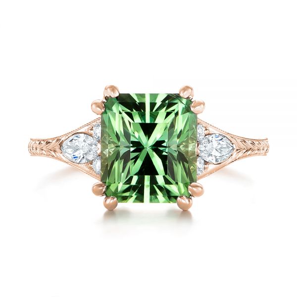 18k Rose Gold 18k Rose Gold Custom Green Tourmaline And Diamond Engagement Ring - Top View -  103593