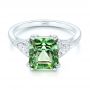 18k White Gold Custom Green Tourmaline And Diamond Engagement Ring - Flat View -  103593 - Thumbnail