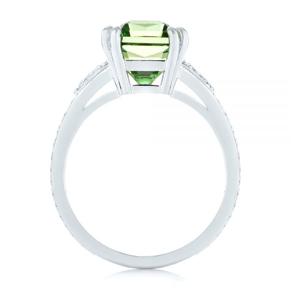 18k White Gold Custom Green Tourmaline And Diamond Engagement Ring - Front View -  103593