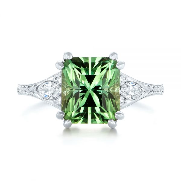 14k White Gold 14k White Gold Custom Green Tourmaline And Diamond Engagement Ring - Top View -  103593