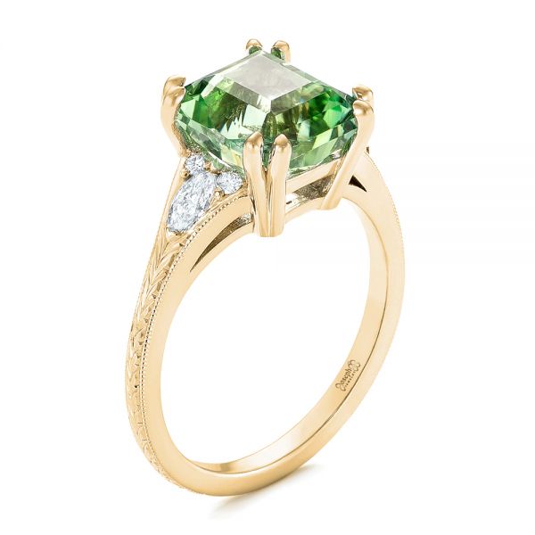 18k Yellow Gold 18k Yellow Gold Custom Green Tourmaline And Diamond Engagement Ring - Three-Quarter View -  103593