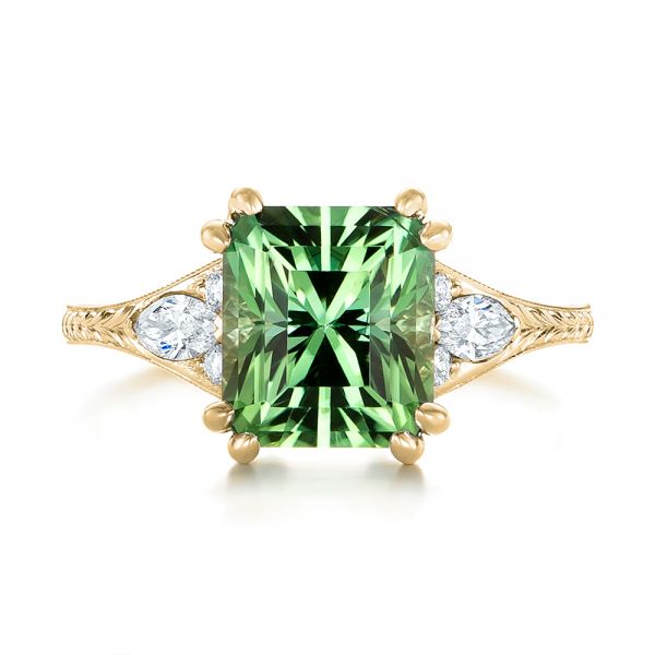 18k Yellow Gold 18k Yellow Gold Custom Green Tourmaline And Diamond Engagement Ring - Top View -  103593