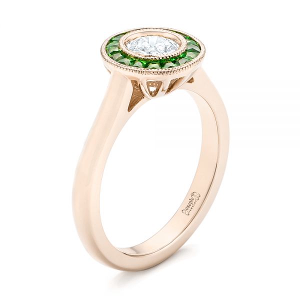 14k Rose Gold 14k Rose Gold Custom Green Tsavorite And Diamond Engagement Ring - Three-Quarter View - 102963