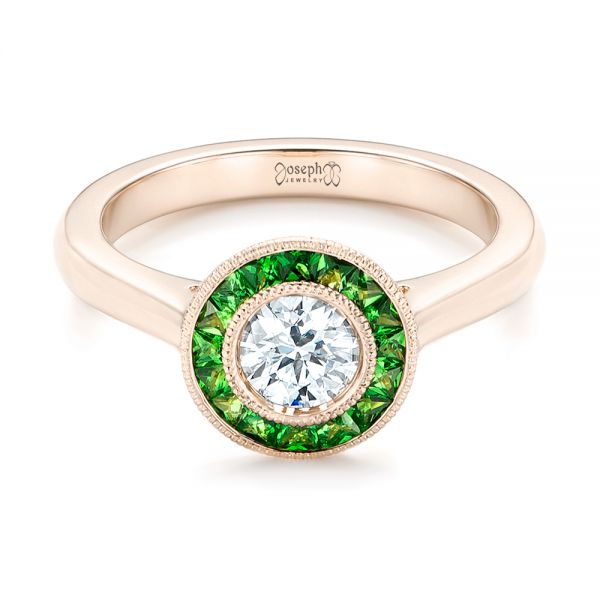 14k Rose Gold 14k Rose Gold Custom Green Tsavorite And Diamond Engagement Ring - Flat View - 102963