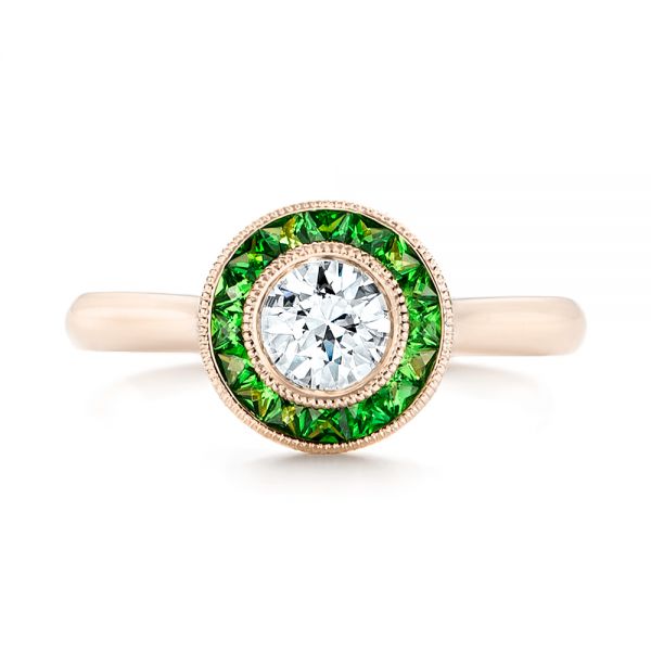 18k Rose Gold 18k Rose Gold Custom Green Tsavorite And Diamond Engagement Ring - Top View -  102963 - Thumbnail
