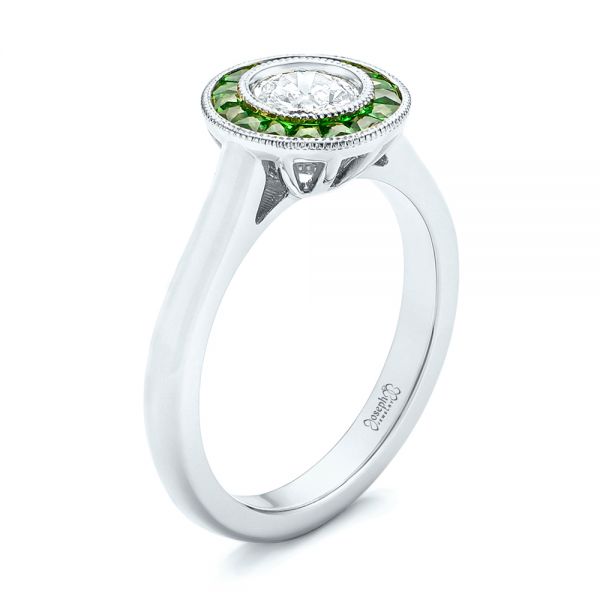 14k White Gold 14k White Gold Custom Green Tsavorite And Diamond Engagement Ring - Three-Quarter View -  102963 - Thumbnail
