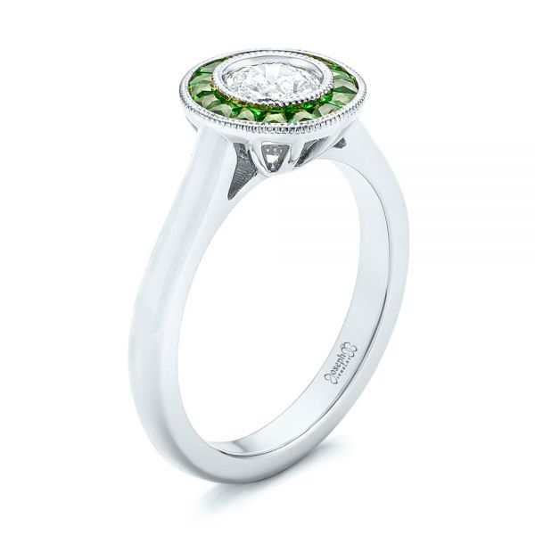 Custom Green Tsavorite and Diamond Engagement Ring - Image