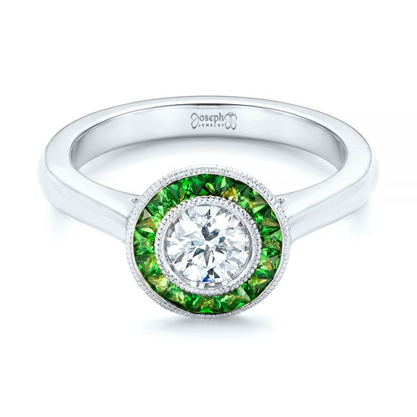 14k White Gold 14k White Gold Custom Green Tsavorite And Diamond Engagement Ring - Flat View -  102963 - Thumbnail