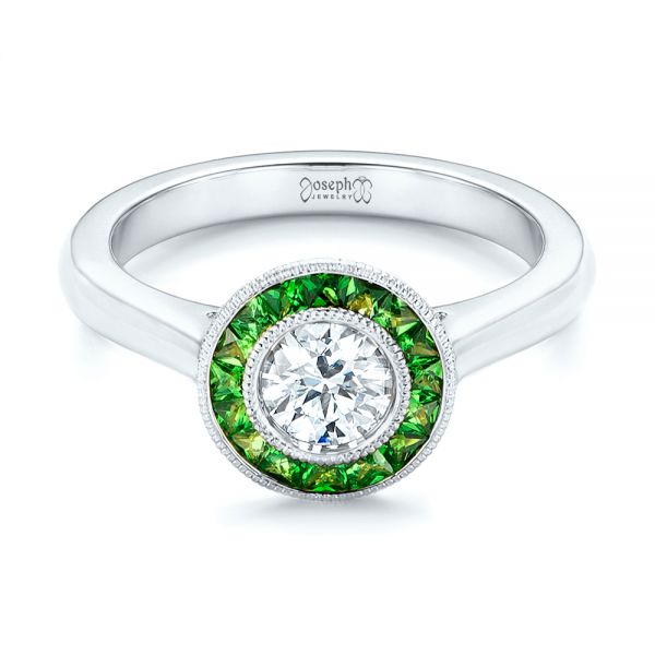 18k White Gold 18k White Gold Custom Green Tsavorite And Diamond Engagement Ring - Flat View - 102963