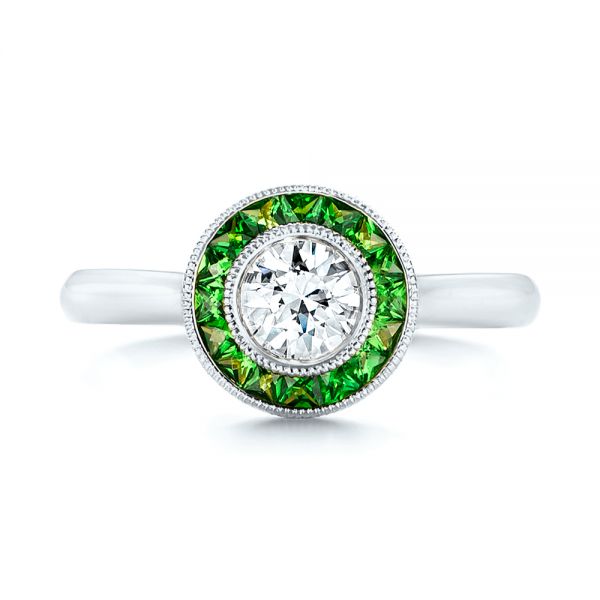 14k White Gold 14k White Gold Custom Green Tsavorite And Diamond Engagement Ring - Top View -  102963 - Thumbnail