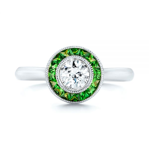 18k White Gold 18k White Gold Custom Green Tsavorite And Diamond Engagement Ring - Top View - 102963