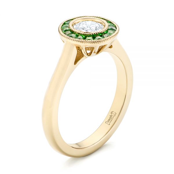 14k Yellow Gold Custom Green Tsavorite And Diamond Engagement Ring - Three-Quarter View -  102963