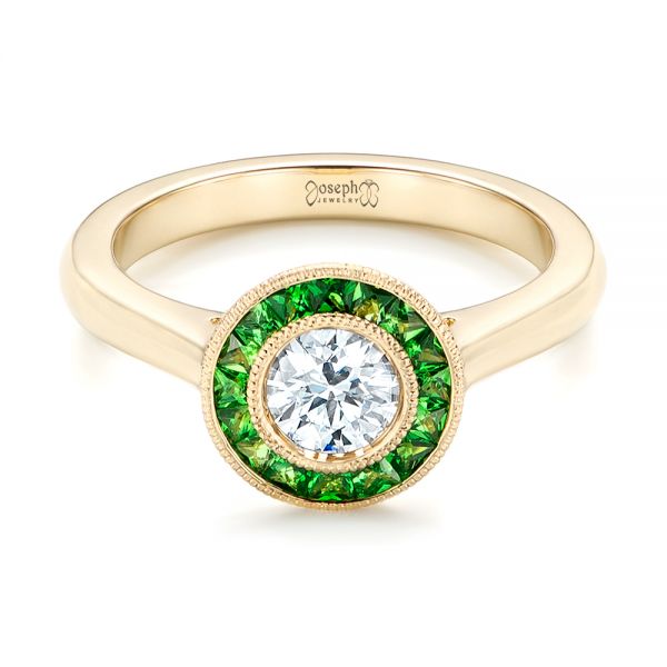 18k Yellow Gold 18k Yellow Gold Custom Green Tsavorite And Diamond Engagement Ring - Flat View -  102963 - Thumbnail