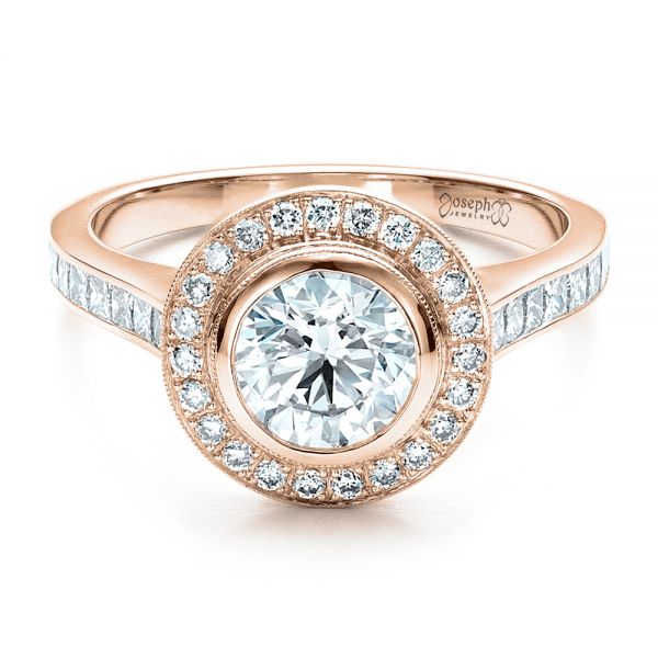 14k Rose Gold 14k Rose Gold Custom Halo Engagement Ring - Flat View - 1450