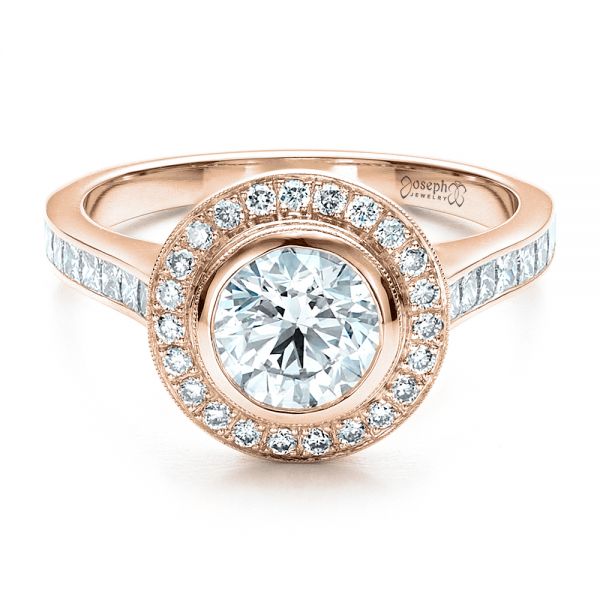 14k Rose Gold 14k Rose Gold Custom Halo Engagement Ring - Flat View -  1450