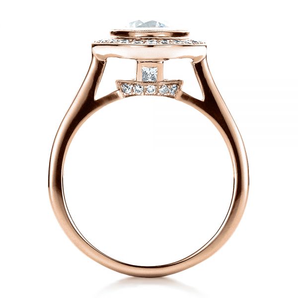 18k Rose Gold 18k Rose Gold Custom Halo Engagement Ring - Front View -  1450
