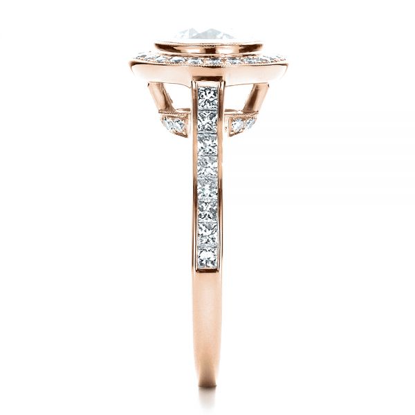 14k Rose Gold 14k Rose Gold Custom Halo Engagement Ring - Side View -  1450