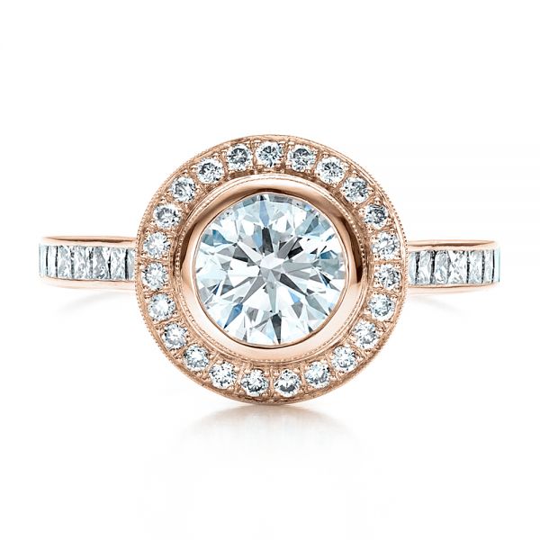14k Rose Gold 14k Rose Gold Custom Halo Engagement Ring - Top View - 1450