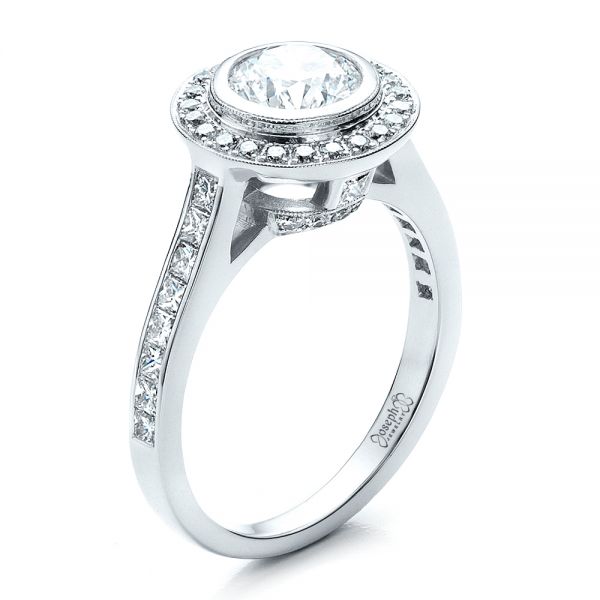 14k White Gold 14k White Gold Custom Halo Engagement Ring - Three-Quarter View -  1450