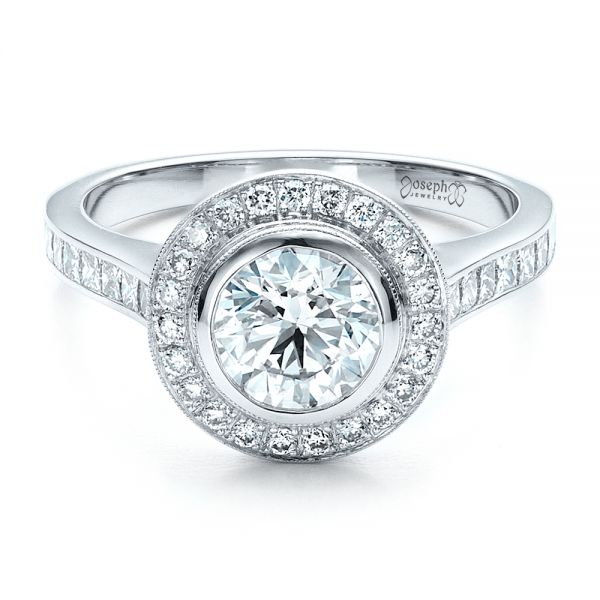 14k White Gold 14k White Gold Custom Halo Engagement Ring - Flat View - 1450