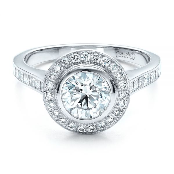  Platinum Custom Halo Engagement Ring - Flat View -  1450