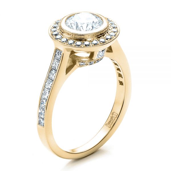 18k Yellow Gold 18k Yellow Gold Custom Halo Engagement Ring - Three-Quarter View -  1450