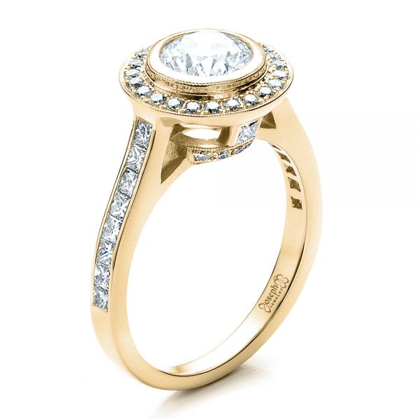14k Yellow Gold 14k Yellow Gold Custom Halo Engagement Ring - Three-Quarter View - 1450