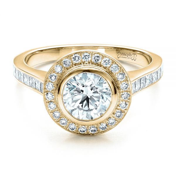14k Yellow Gold 14k Yellow Gold Custom Halo Engagement Ring - Flat View - 1450