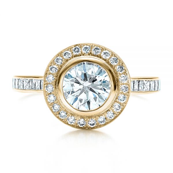 14k Yellow Gold 14k Yellow Gold Custom Halo Engagement Ring - Top View - 1450