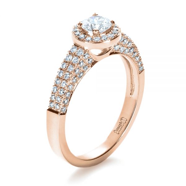 18k Rose Gold 18k Rose Gold Custom Halo Micro-pave Diamond Engagement Ring - Three-Quarter View -  1230