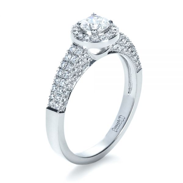 14k White Gold Custom Halo Micro-pave Diamond Engagement Ring - Three-Quarter View -  1230