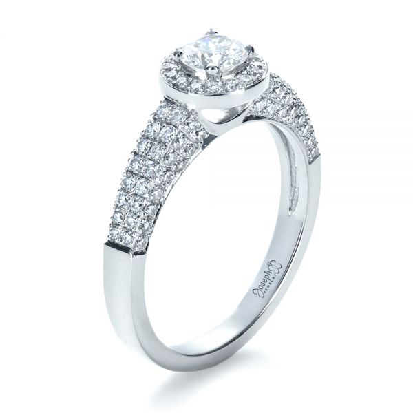 14k White Gold Custom Halo Micro-pave Diamond Engagement Ring - Three-Quarter View - 1230