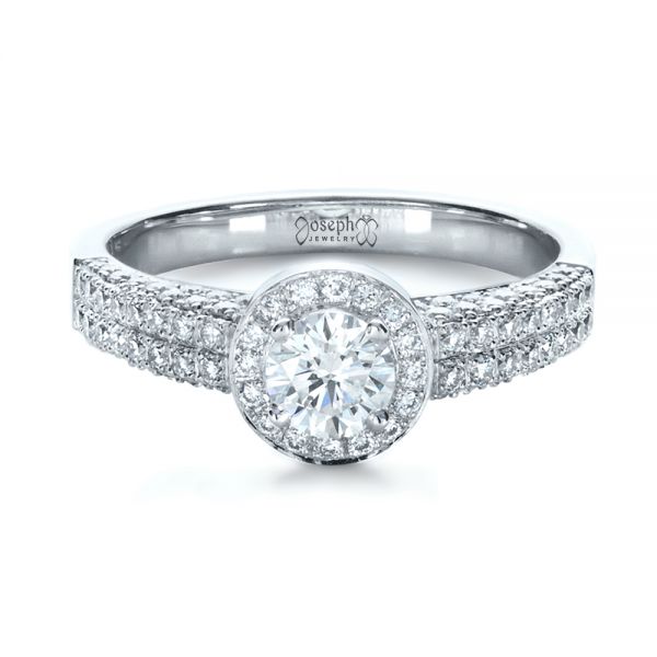 14k White Gold Custom Halo Micro-pave Diamond Engagement Ring - Flat View -  1230