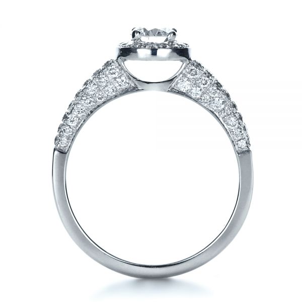 14k White Gold Custom Halo Micro-pave Diamond Engagement Ring - Front View - 1230