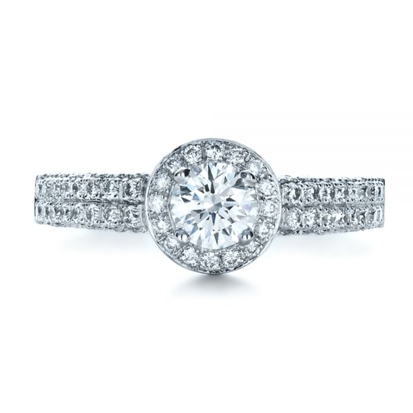 14k White Gold Custom Halo Micro-pave Diamond Engagement Ring - Top View -  1230