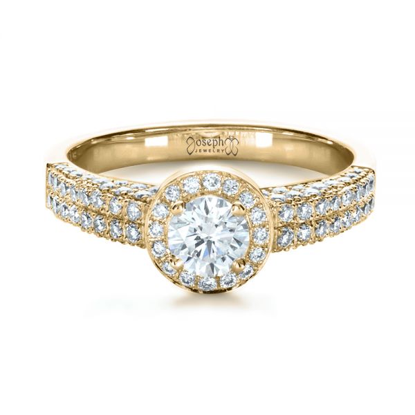 14k Yellow Gold 14k Yellow Gold Custom Halo Micro-pave Diamond Engagement Ring - Flat View -  1230