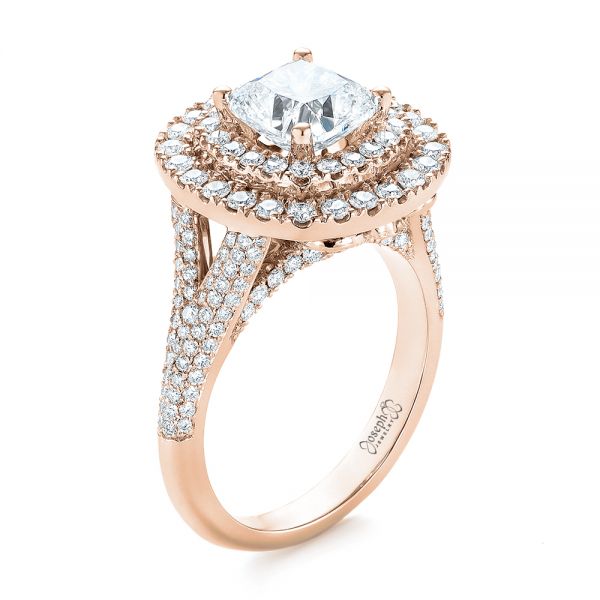 18k Rose Gold 18k Rose Gold Custom Halo Pave Diamond Engagement Ring - Three-Quarter View -  104254