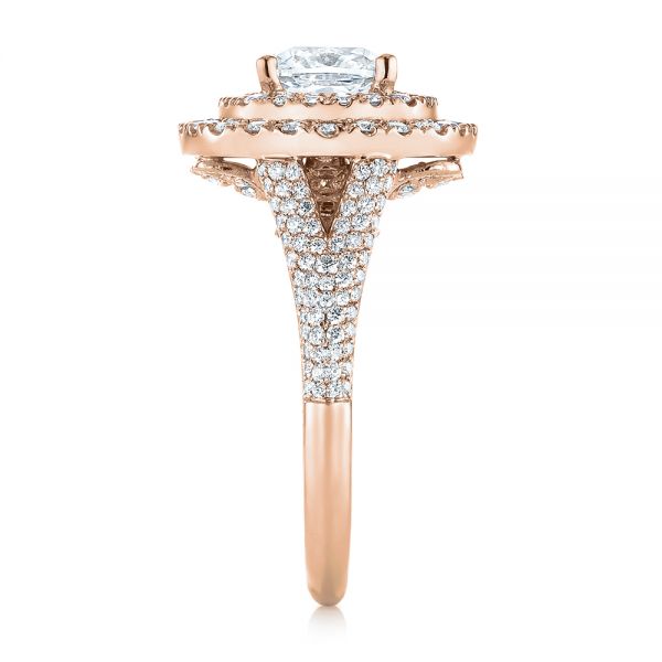 18k Rose Gold 18k Rose Gold Custom Halo Pave Diamond Engagement Ring - Side View -  104254