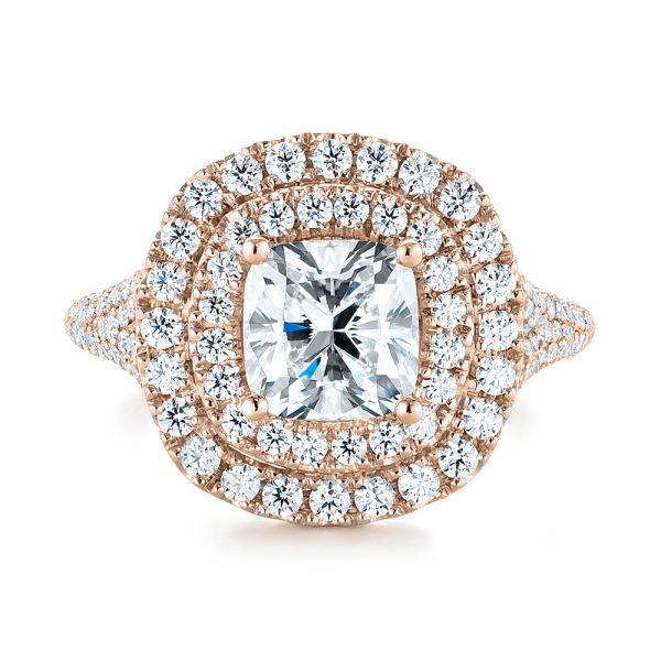 14k Rose Gold 14k Rose Gold Custom Halo Pave Diamond Engagement Ring - Top View -  104254